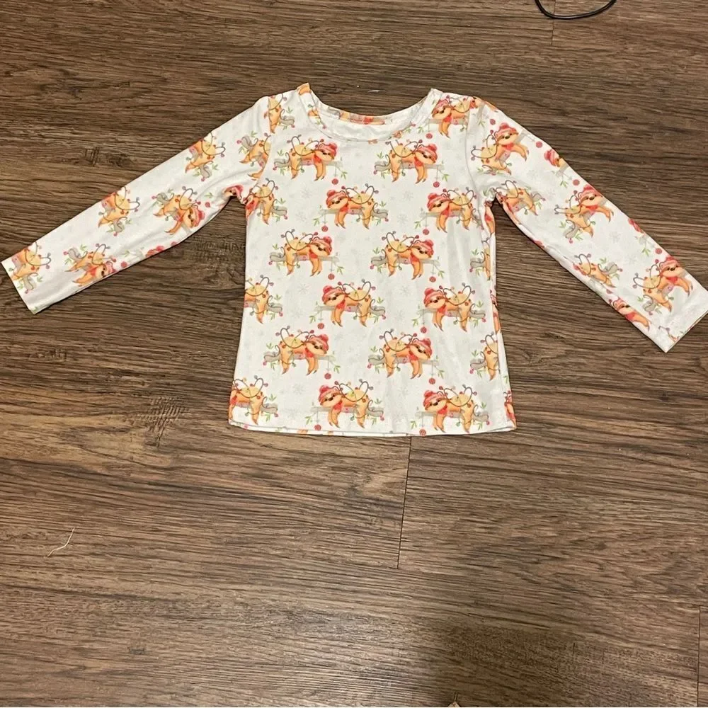 Charlie’s Project Sloth Christmas Holiday Pajamas White Orange Red Size 2T